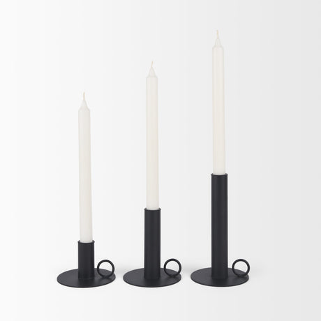 Noir Matte Black Metal Candle Holders (Set of 3) by Mercana at Eve Furniture