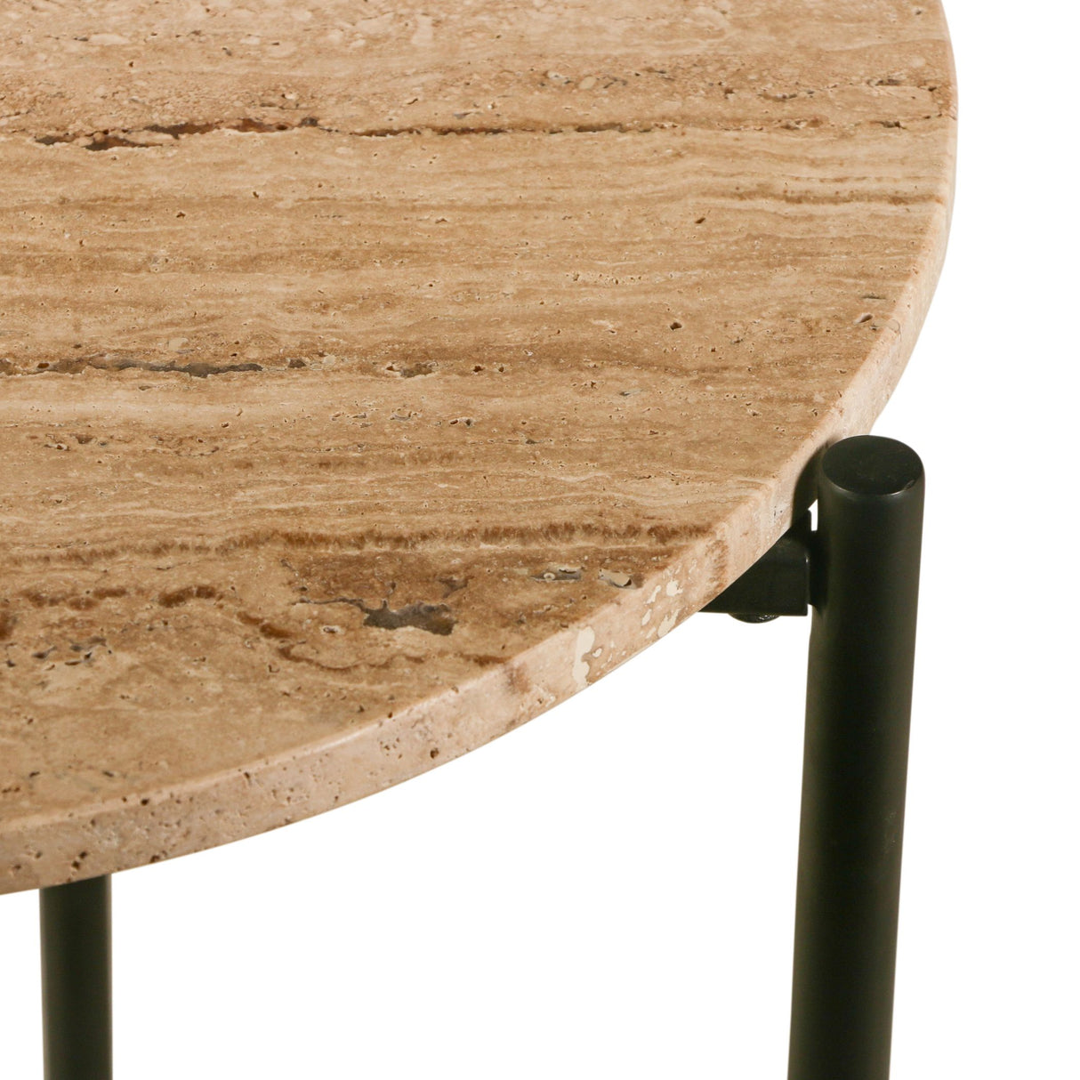 Nola 18" Side Table Table in Travertine Stone and Iron by Home Trends & Design at Eve Furniture