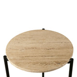 Nola 18" Side Table Table in Travertine Stone and Iron by Home Trends & Design at Eve Furniture