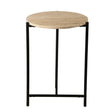 Nola 18" Side Table Table in Travertine Stone and Iron by Home Trends & Design at Eve Furniture