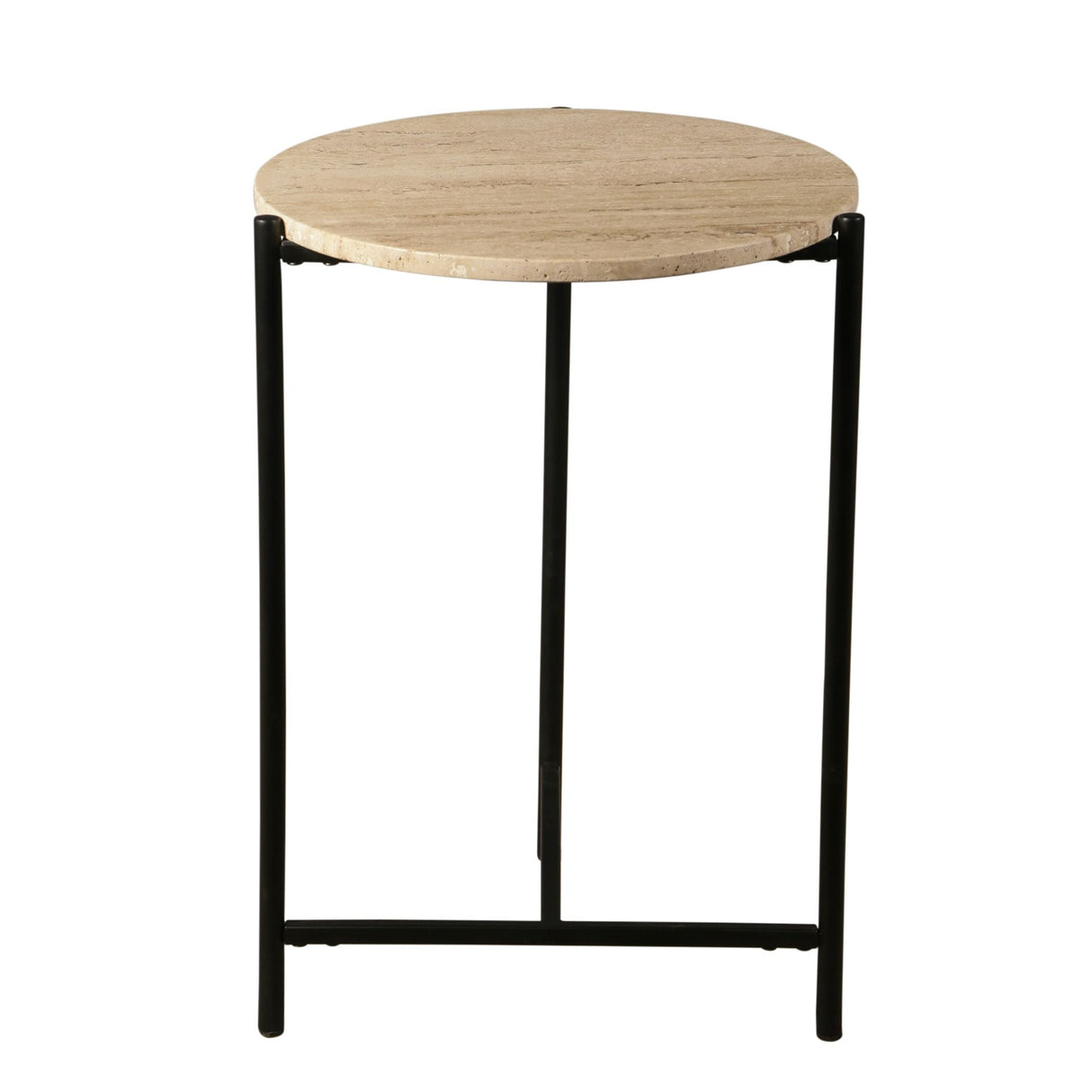 Nola 18" Side Table Table in Travertine Stone and Iron by Home Trends & Design at Eve Furniture