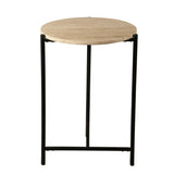 Nola 18" Side Table Table in Travertine Stone and Iron by Home Trends & Design at Eve Furniture