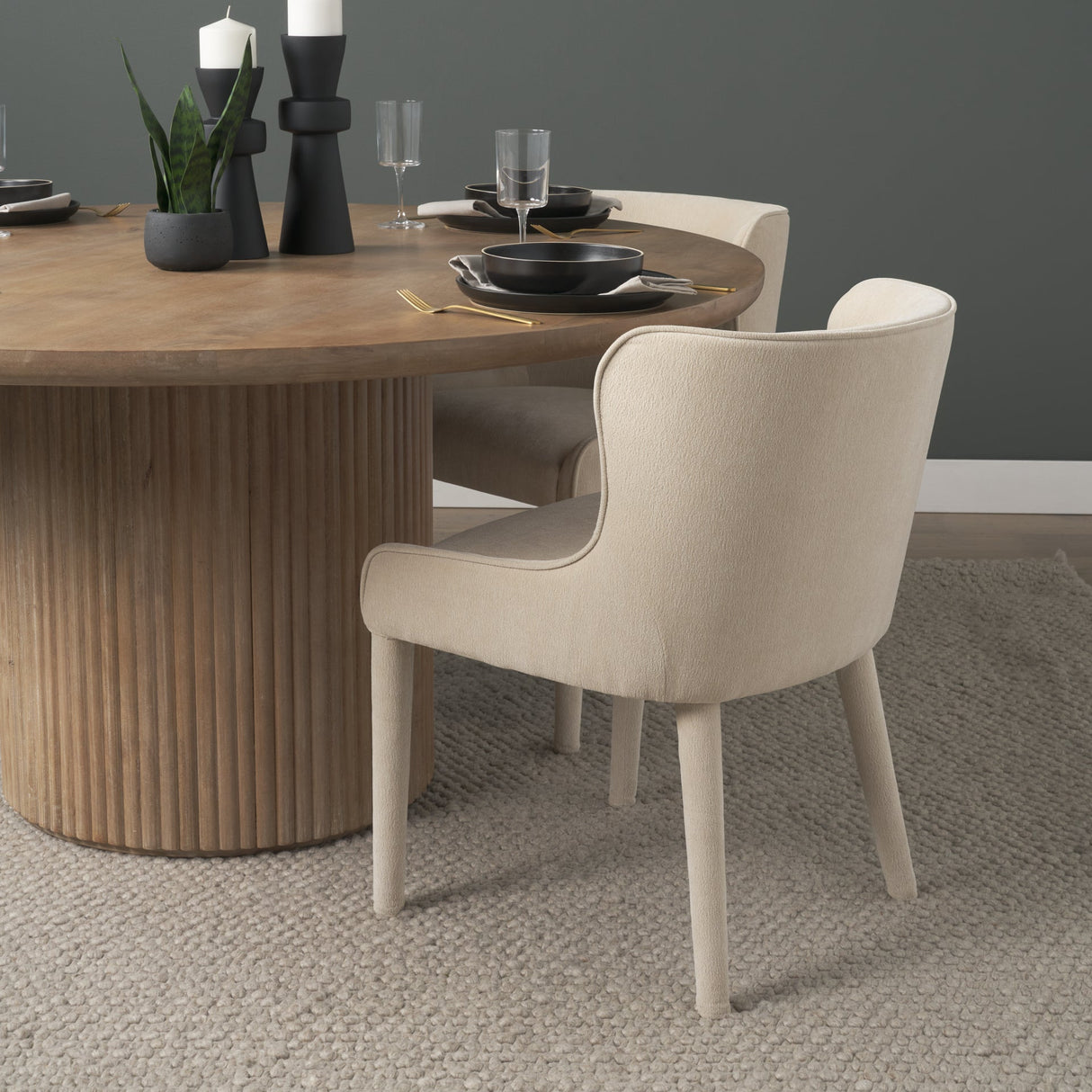 Nolan Slope Cream Chenille Dining Chair, Set of 2 by Mercana at Eve Furniture