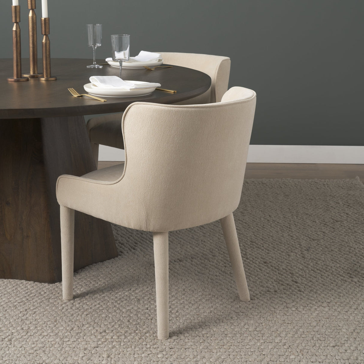 Nolan Slope Cream Chenille Dining Chair, Set of 2 by Mercana at Eve Furniture