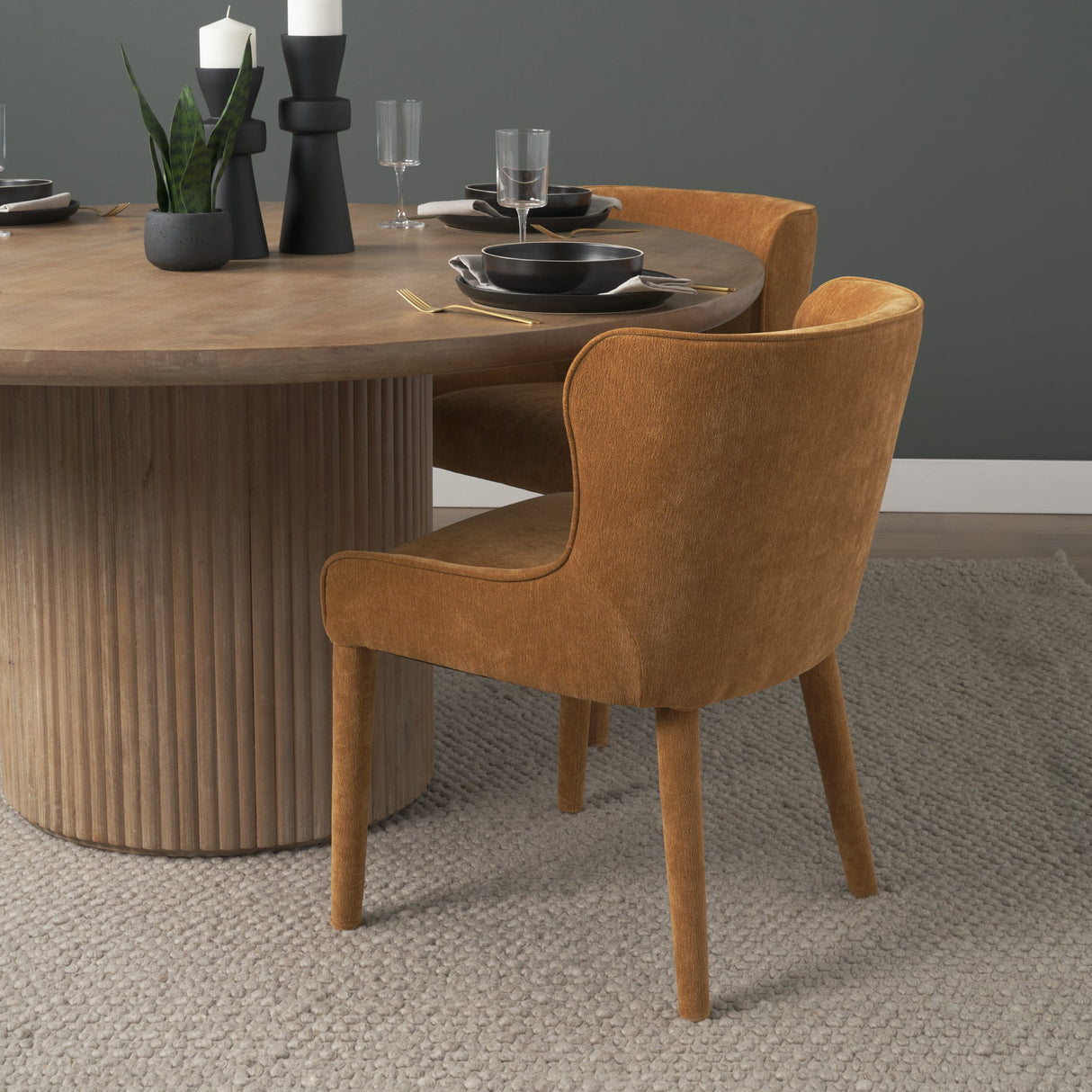 Nolan Slope Rust Chenille Dining Chair, Set of 2 by Mercana at Eve Furniture