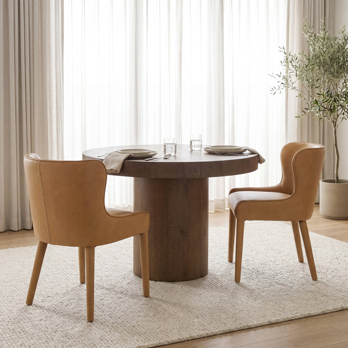 Nolan Slope Tan Leather Dining Chair, Set of 2 by Mercana at Eve Furniture