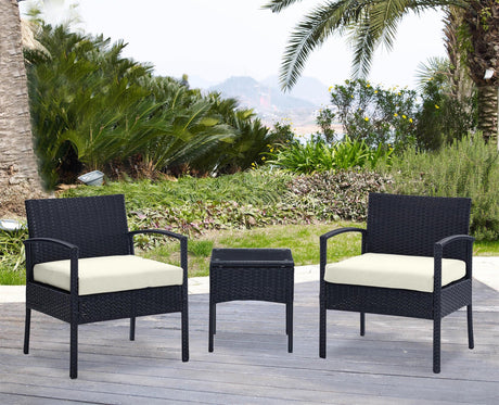 Noli Patio 2-Person Seating Group with End Table with Cream Cushions by Manhattan Comfort at Eve Furniture