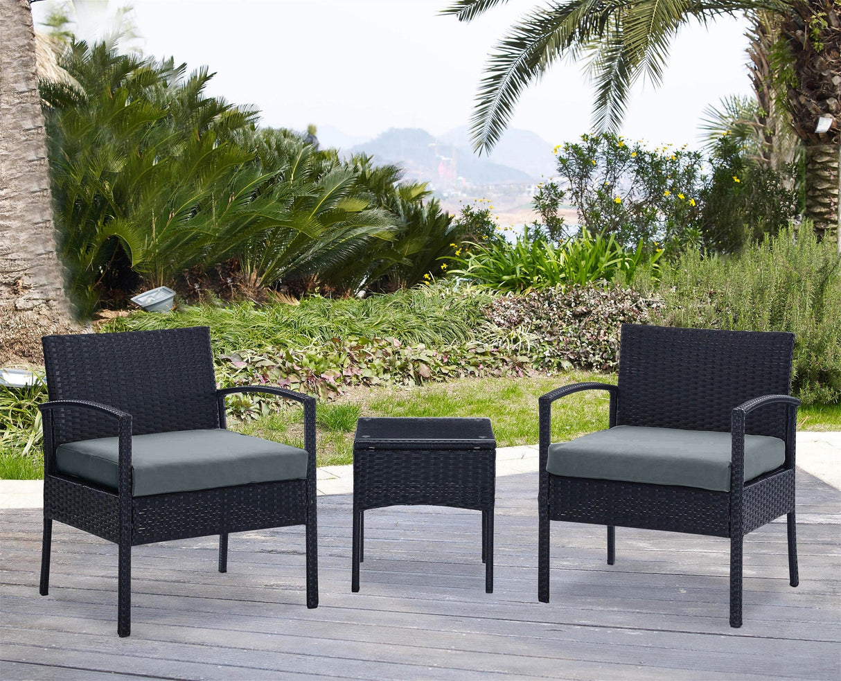 Noli Patio 2-Person Seating Group with End Table with Grey Cushions by Manhattan Comfort at Eve Furniture
