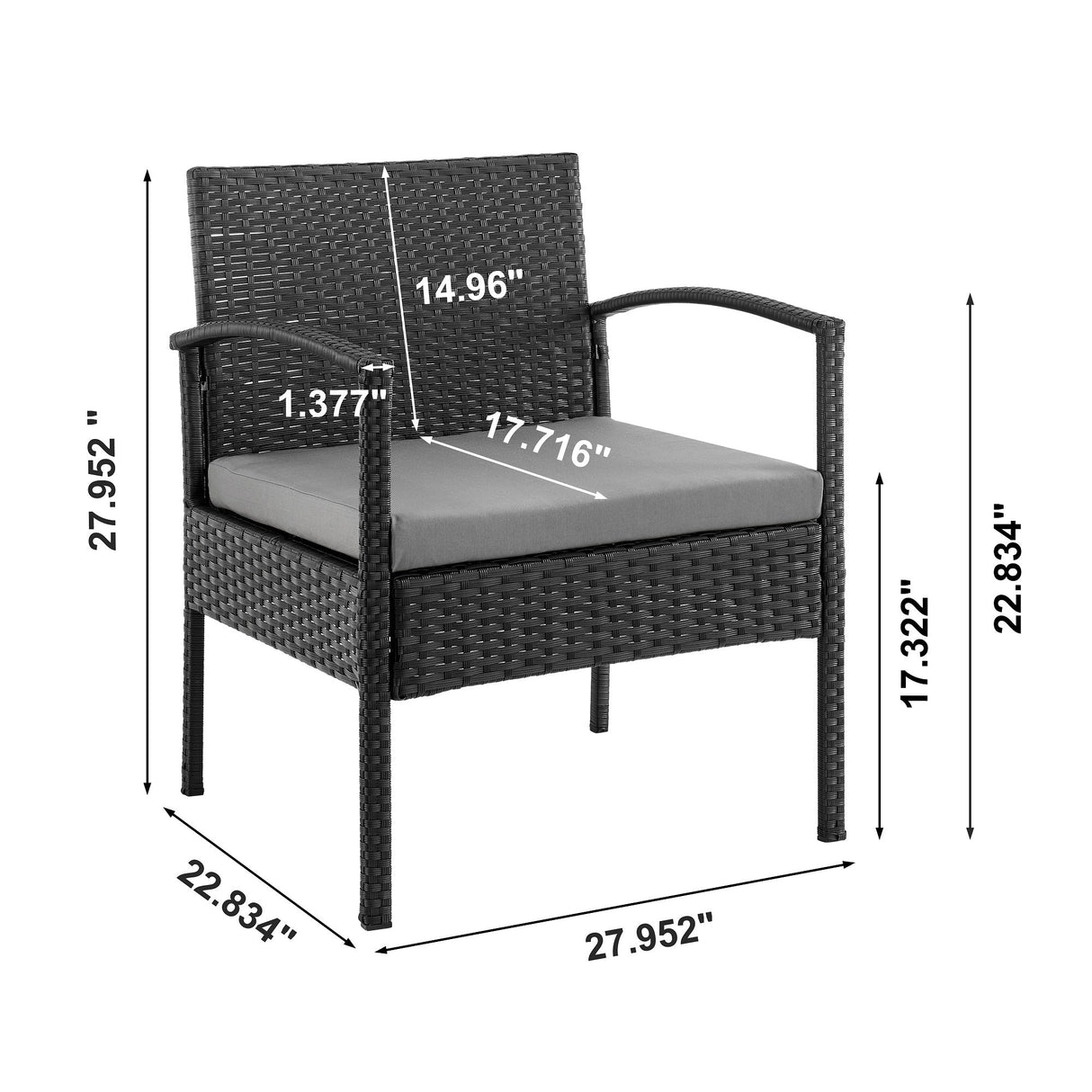 Noli Patio 2-Person Seating Group with End Table with Grey Cushions by Manhattan Comfort at Eve Furniture