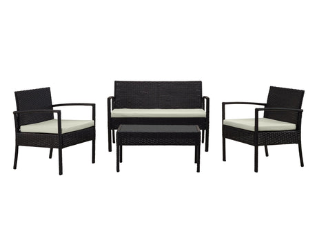 Noli Patio 4-Person Conversation Set with Coffee Table with Cream Cushions by Manhattan Comfort at Eve Furniture