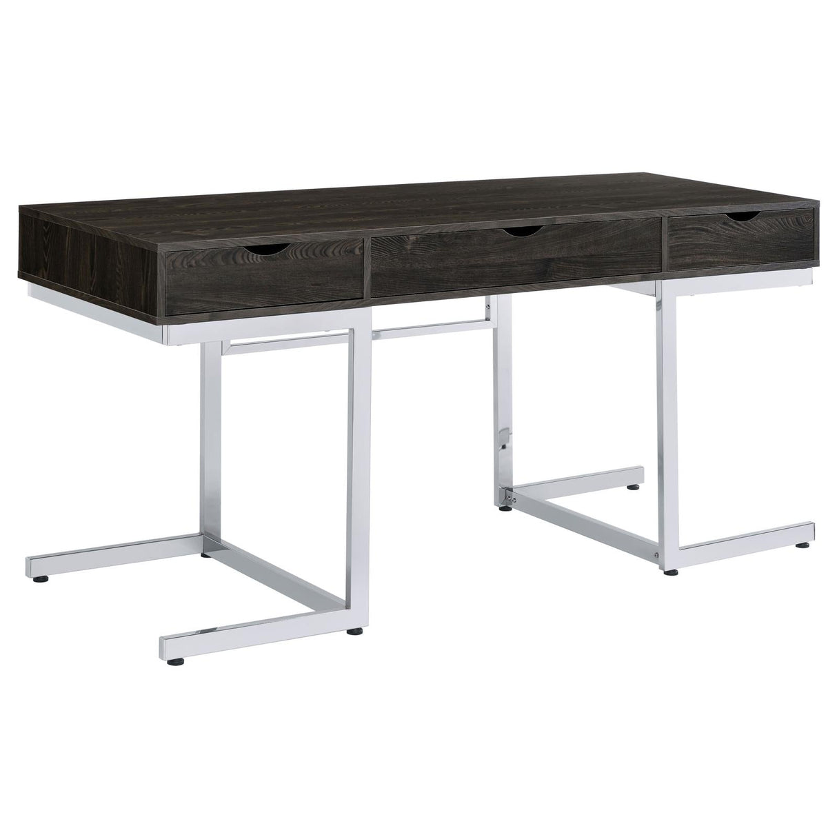 Noorvik Dark Oak/Chrome 3-Drawer Writing Desk