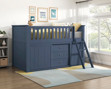 Nora Blue Low Loft Bunk with Bookcase and Dresser by Homelegance at Eve Furniture