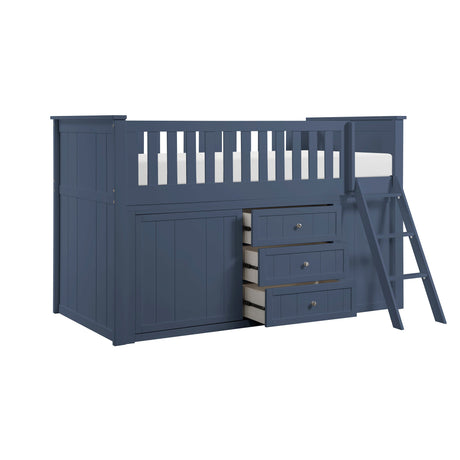 Nora Blue Low Loft Bunk with Bookcase and Dresser by Homelegance at Eve Furniture