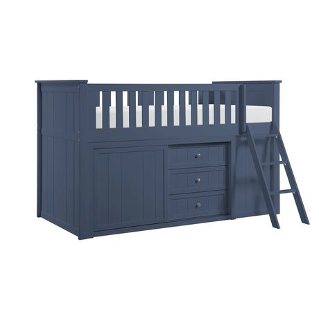 Nora Blue Low Loft Bunk with Bookcase and Dresser by Homelegance at Eve Furniture