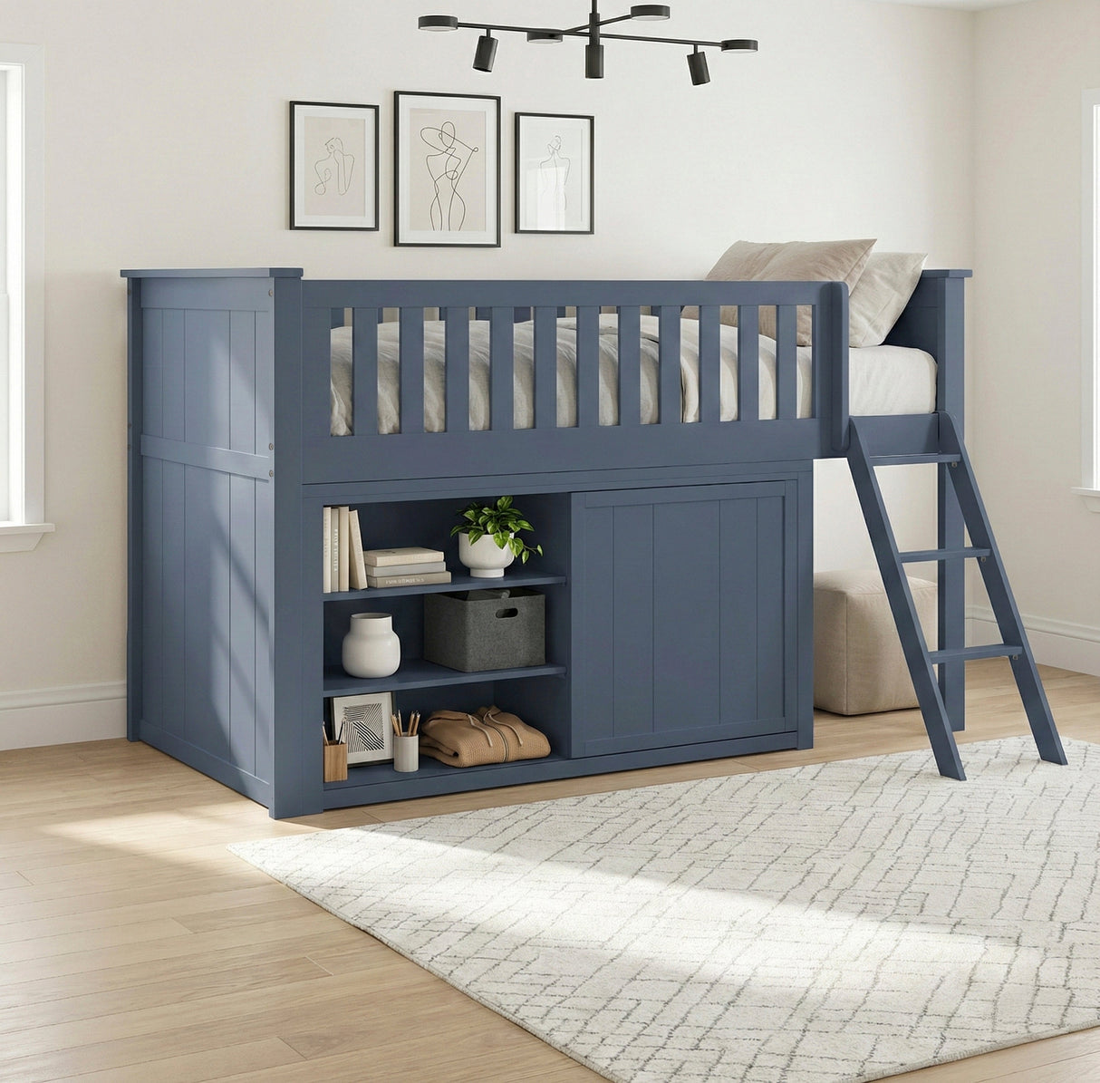 Nora Blue Low Loft Bunk with Dresser by Homelegance at Eve Furniture