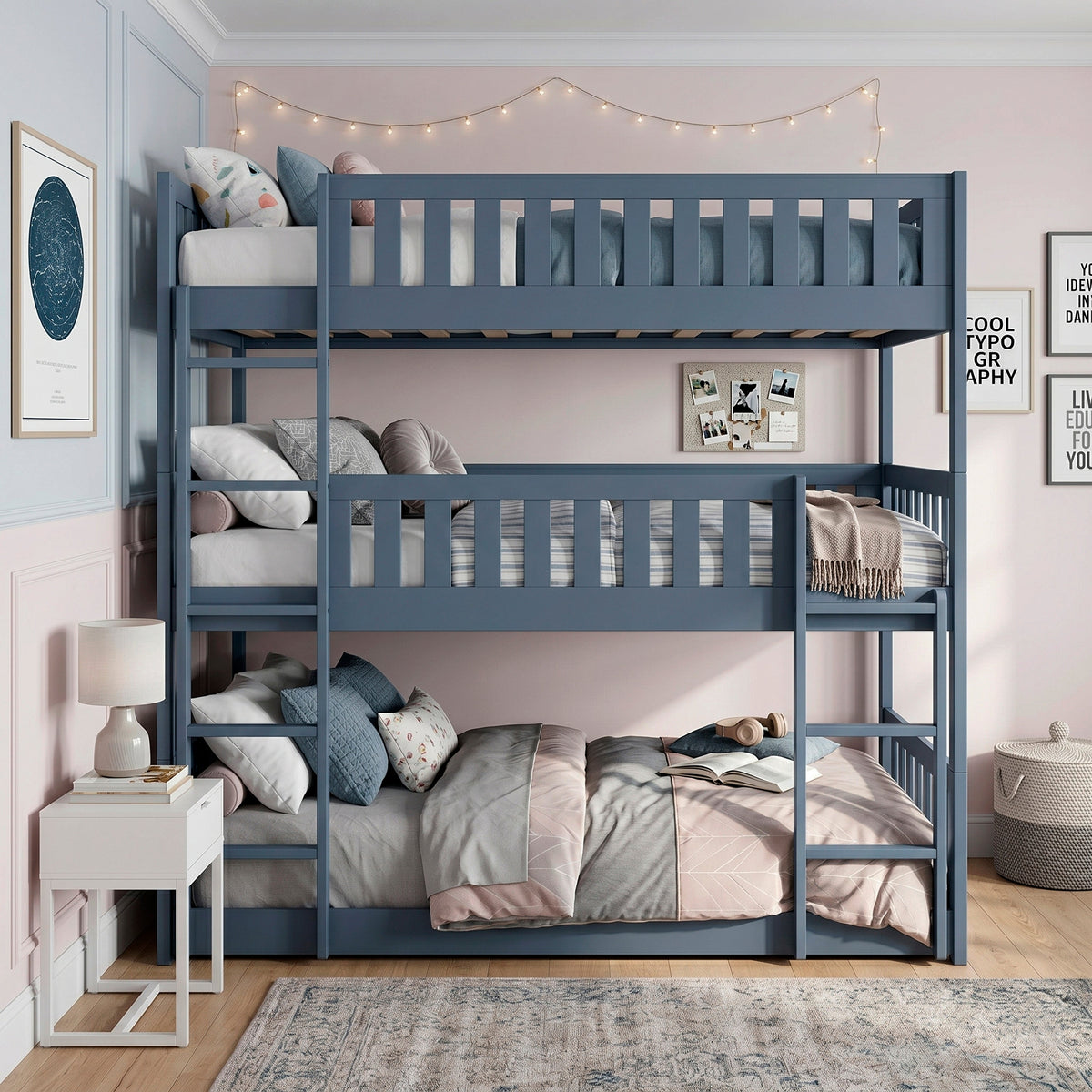 Nora Blue Triple Bunk Bed by Homelegance at Eve Furniture