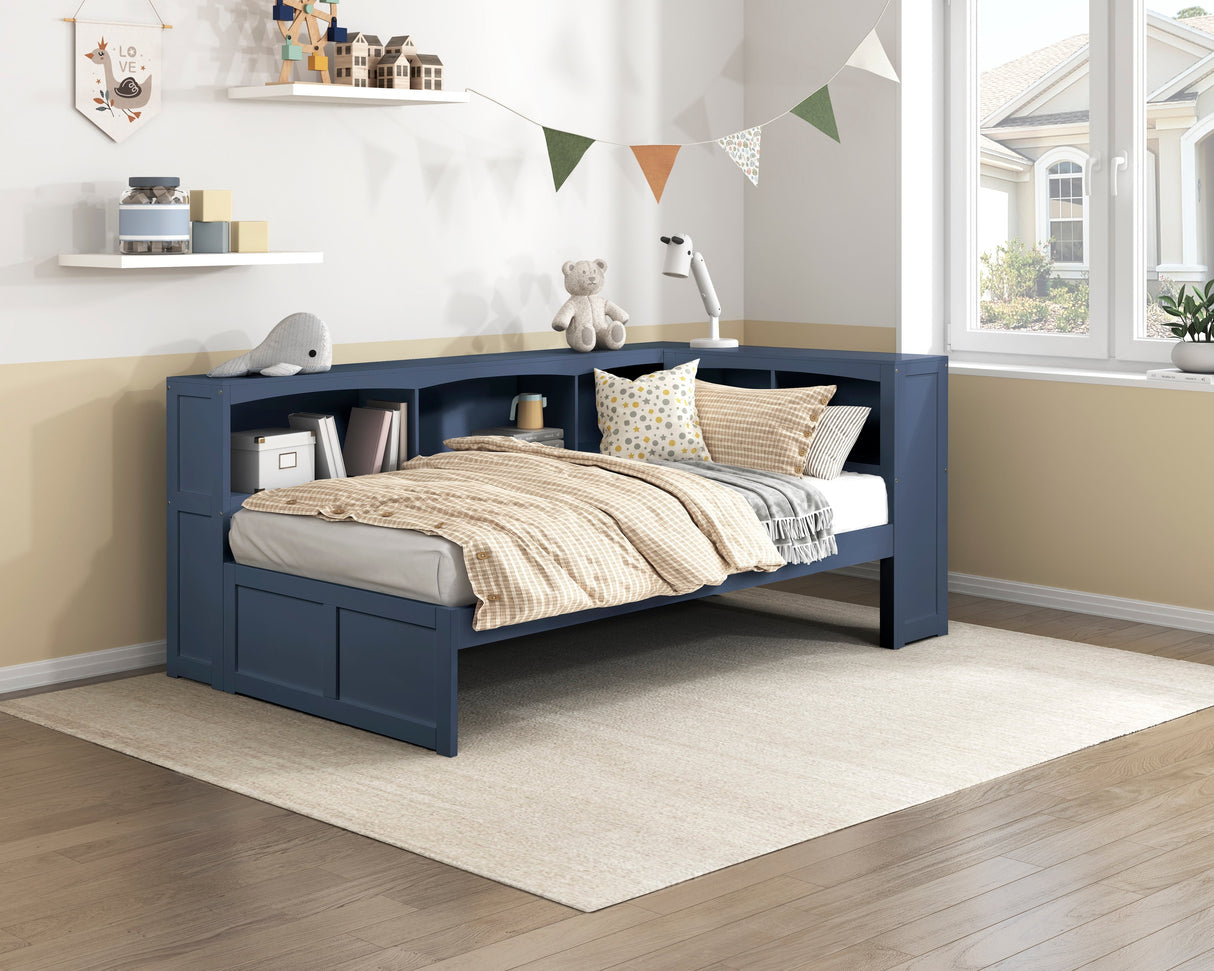 Nora Blue Twin Bookcase Corner Platform Bed by Homelegance at Eve Furniture