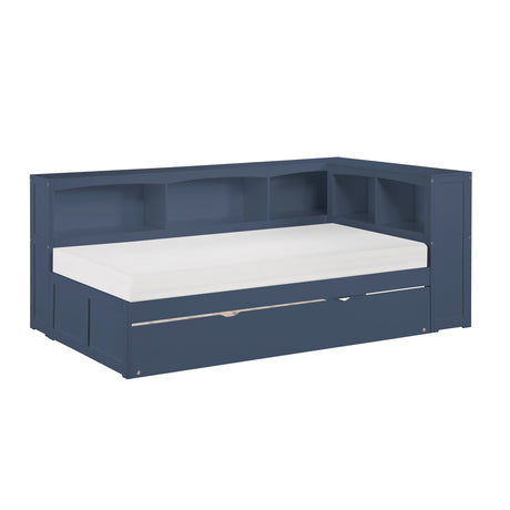 Nora Blue Twin Bookcase Corner Platform Bed by Homelegance at Eve Furniture