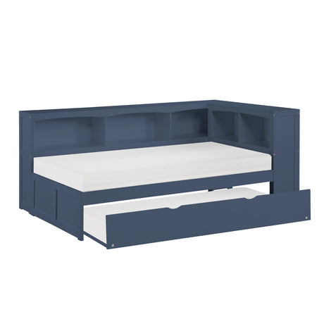 Nora Blue Twin Bookcase Corner Platform Bed by Homelegance at Eve Furniture