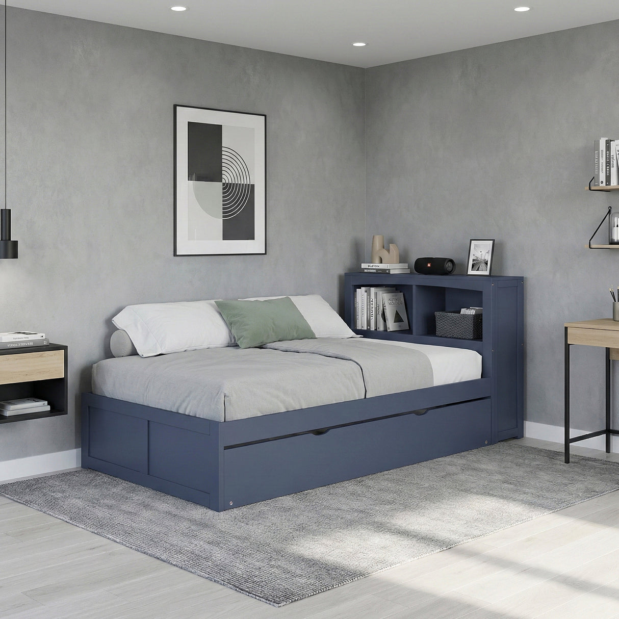 Nora Blue Twin Bookcase Platform Bed by Homelegance at Eve Furniture