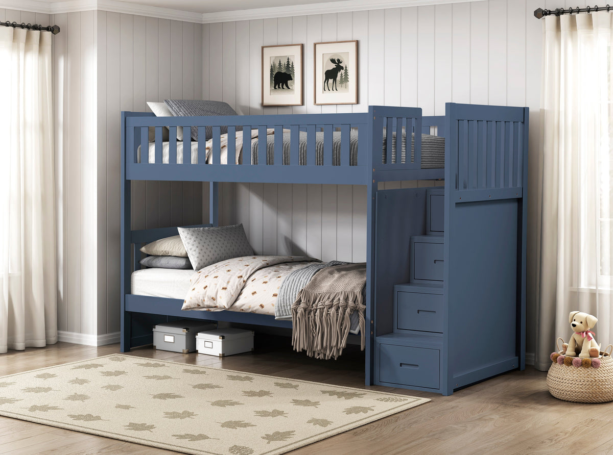 Nora Blue Twin/Twin Step Bunk Bed by Homelegance at Eve Furniture