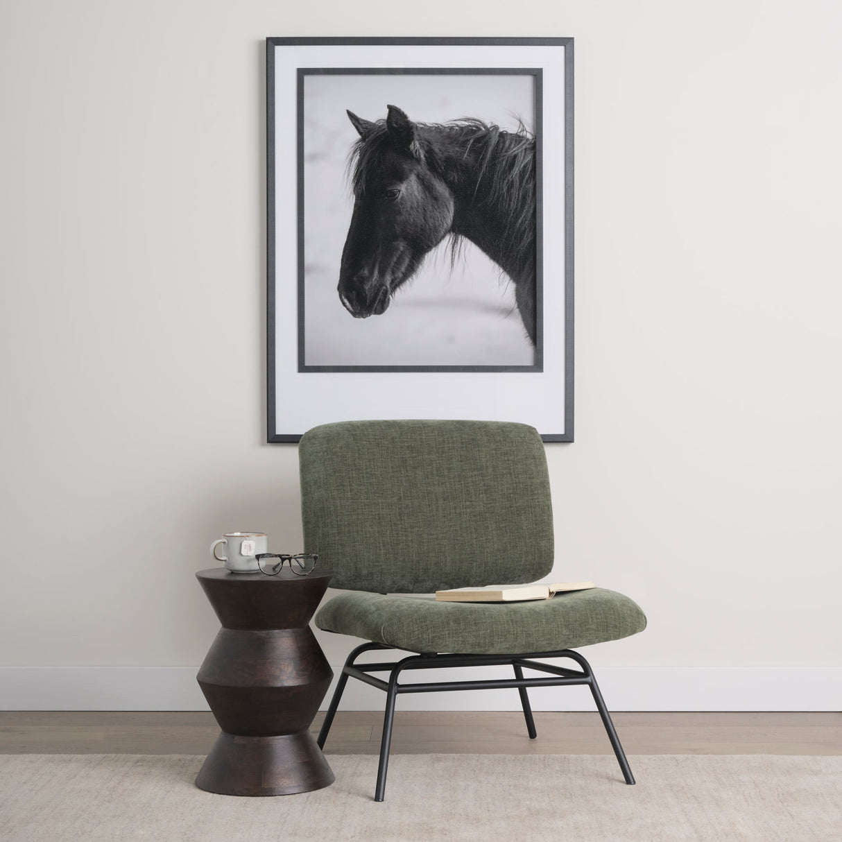 Nora Forest Green Fabric w/ Matte Black Metal Legs Accent Chair by Mercana at Eve Furniture