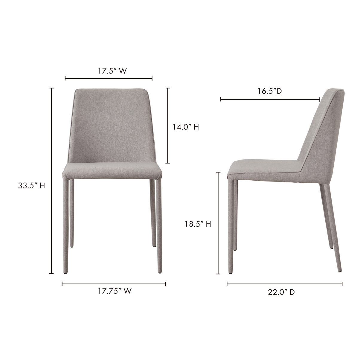 Nora Light Grey Dining Chair (Set of 2) by Moe's Home at Eve Furniture