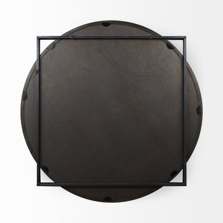 Norbert Round-Square Black Wood/Metal Frame Mirror by Mercana at Eve Furniture