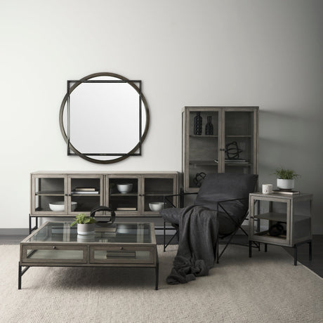 Norbert Round-Square Black Wood/Metal Frame Mirror by Mercana at Eve Furniture
