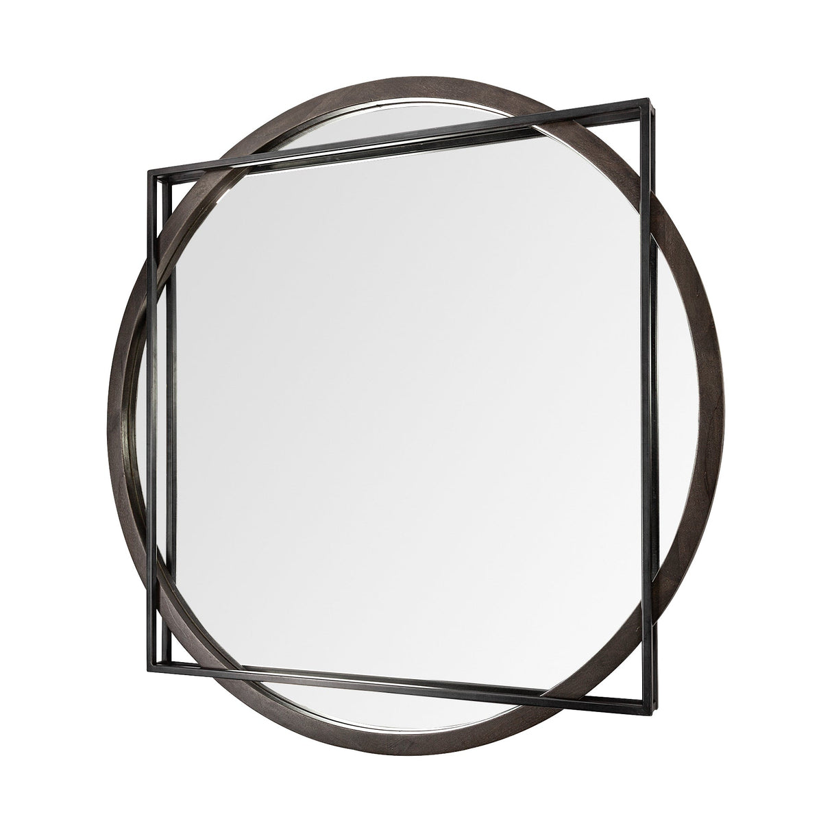 Norbert Round-Square Black Wood/Metal Frame Mirror by Mercana at Eve Furniture