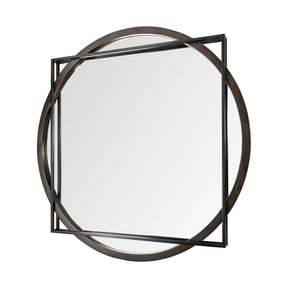 Norbert Round-Square Black Wood/Metal Frame Mirror by Mercana at Eve Furniture