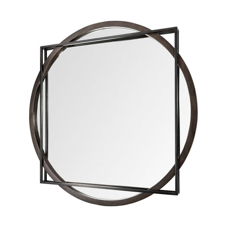 Norbert Round-Square Black Wood/Metal Frame Mirror by Mercana at Eve Furniture