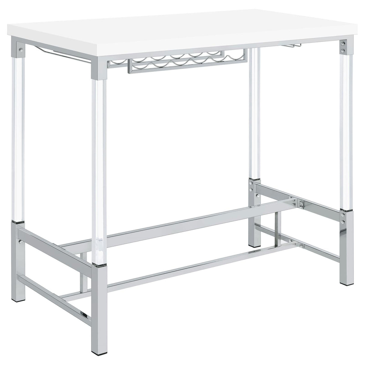 Norcrest Pub Height Bar Table with Acrylic Legs and Wine Storage White High Gloss