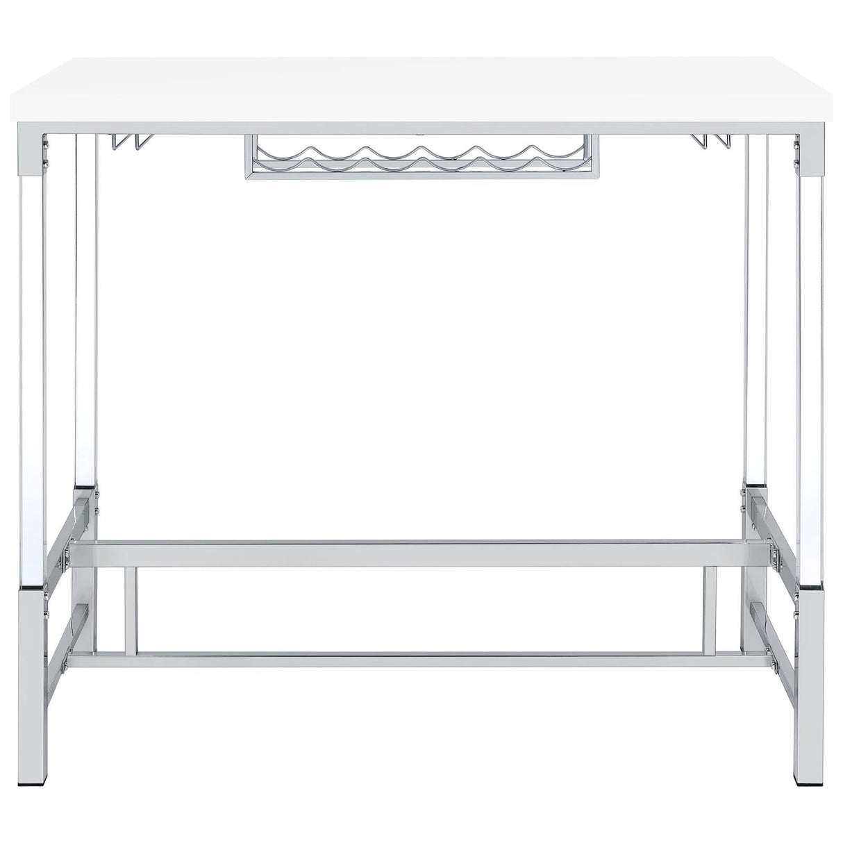 Norcrest Pub Height Bar Table with Acrylic Legs and Wine Storage White High Gloss