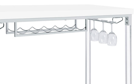 Norcrest White High Gloss Pub Height Bar Table with Acrylic Legs and Wine Storage by Coaster at Eve Furniture