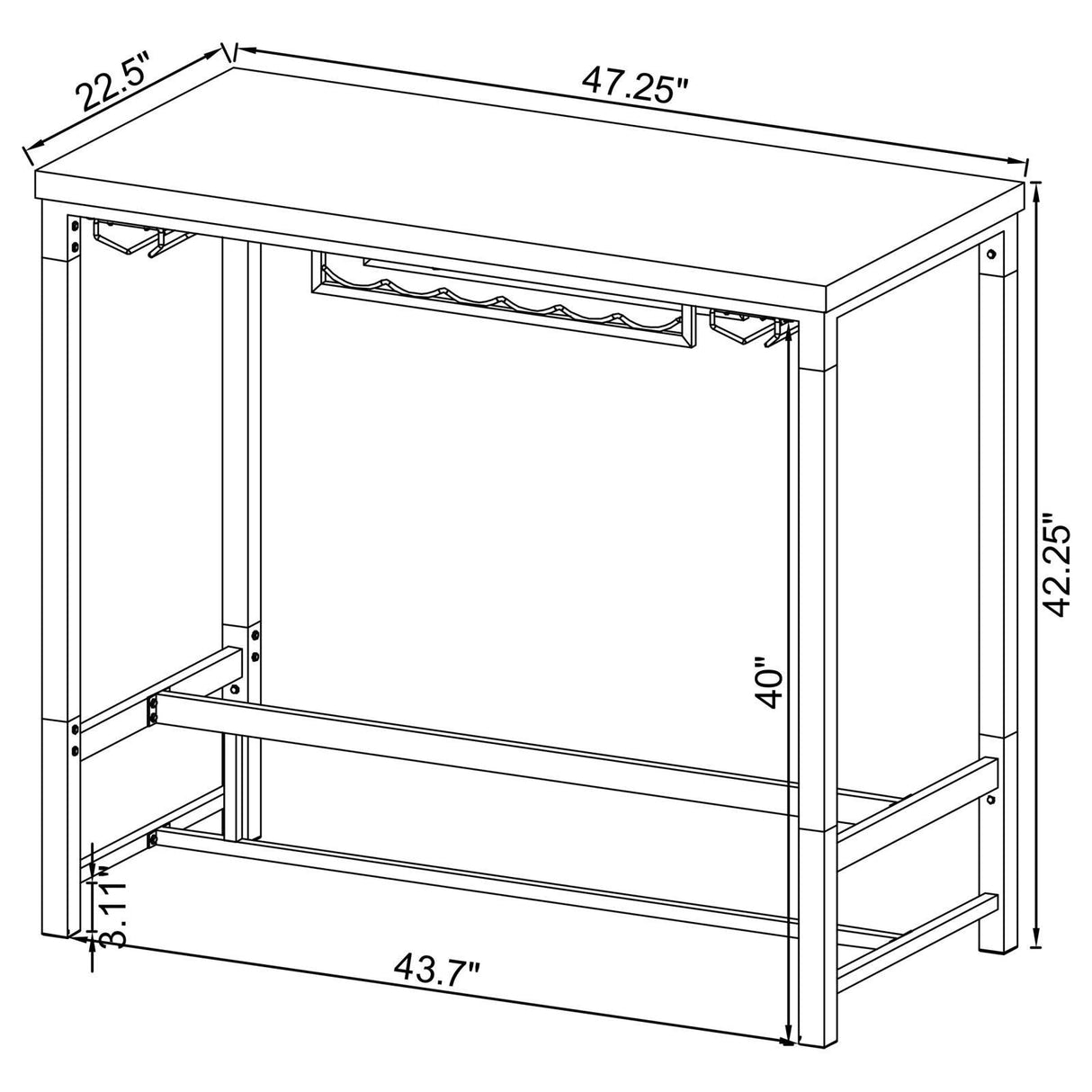 Norcrest White High Gloss Pub Height Bar Table with Acrylic Legs and Wine Storage by Coaster at Eve Furniture