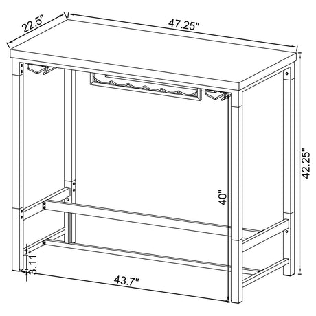 Norcrest White High Gloss Pub Height Bar Table with Acrylic Legs and Wine Storage by Coaster at Eve Furniture