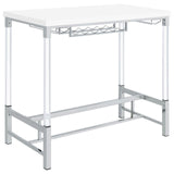 Norcrest White High Gloss Pub Height Bar Table with Acrylic Legs and Wine Storage by Coaster at Eve Furniture