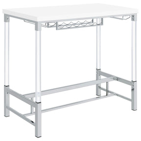 Norcrest White High Gloss Pub Height Bar Table with Acrylic Legs and Wine Storage by Coaster at Eve Furniture