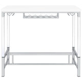 Norcrest White High Gloss Pub Height Bar Table with Acrylic Legs and Wine Storage by Coaster at Eve Furniture