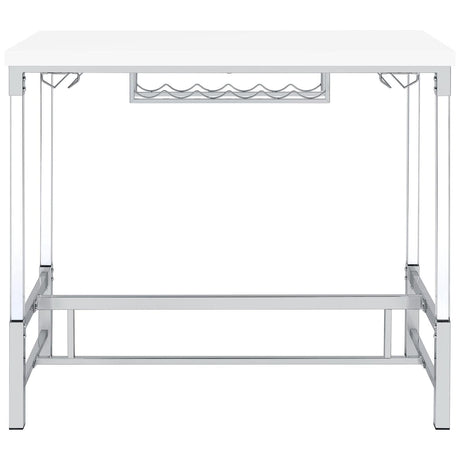 Norcrest White High Gloss Pub Height Bar Table with Acrylic Legs and Wine Storage by Coaster at Eve Furniture