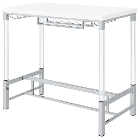 Norcrest White High Gloss Pub Height Bar Table with Acrylic Legs and Wine Storage by Coaster at Eve Furniture