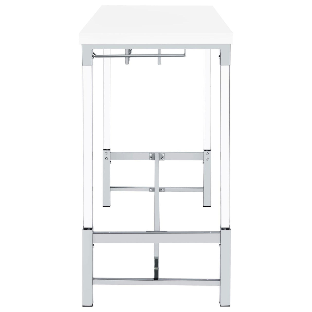 Norcrest White High Gloss Pub Height Bar Table with Acrylic Legs and Wine Storage by Coaster at Eve Furniture