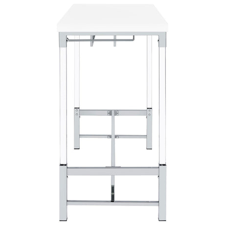 Norcrest White High Gloss Pub Height Bar Table with Acrylic Legs and Wine Storage by Coaster at Eve Furniture