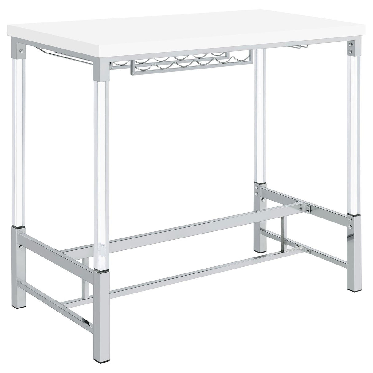 Norcrest White High Gloss Pub Height Bar Table with Acrylic Legs and Wine Storage by Coaster at Eve Furniture