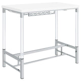 Norcrest White High Gloss Pub Height Bar Table with Acrylic Legs and Wine Storage by Coaster at Eve Furniture