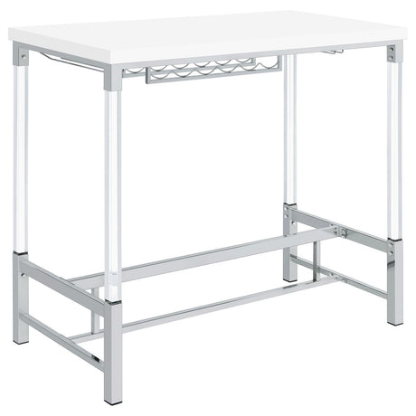 Norcrest White High Gloss Pub Height Bar Table with Acrylic Legs and Wine Storage by Coaster at Eve Furniture