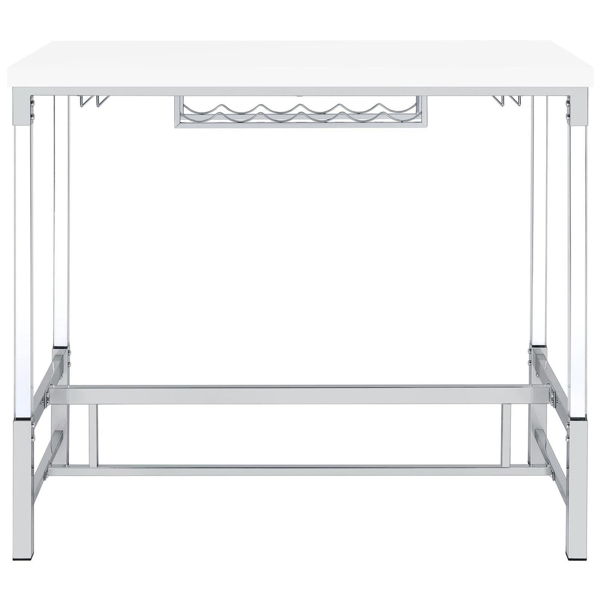 Norcrest White High Gloss Pub Height Bar Table with Acrylic Legs and Wine Storage by Coaster at Eve Furniture