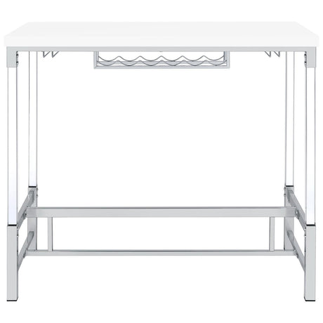 Norcrest White High Gloss Pub Height Bar Table with Acrylic Legs and Wine Storage by Coaster at Eve Furniture