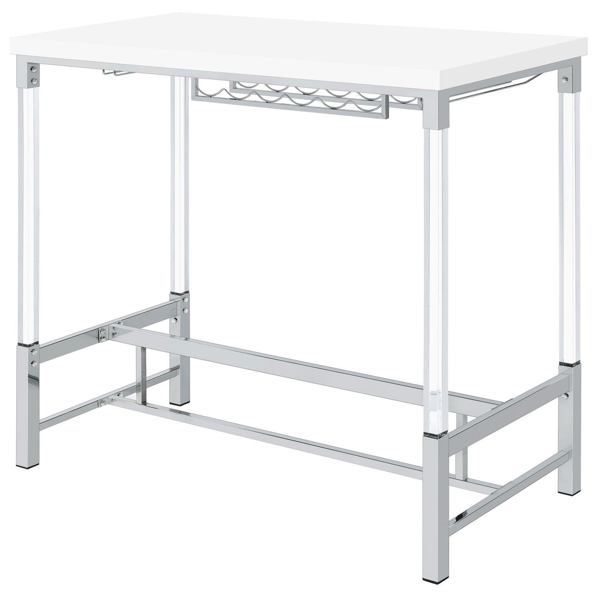 Norcrest White High Gloss Pub Height Bar Table with Acrylic Legs and Wine Storage by Coaster at Eve Furniture